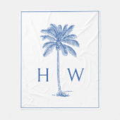 Monogram aus Blue und White Palm Palmetto Tree Fleecedecke (Vorderseite)