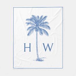 Monogram aus Blue und White Palm Palmetto Tree Fleecedecke