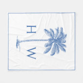 Monogram aus Blue und White Palm Palmetto Tree Fleecedecke (Vorderseite (Horizontal))