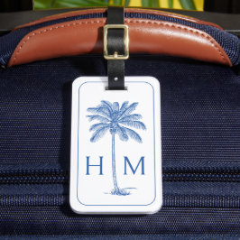 Monogram aus Blue und White Palm Palmetto Tree Gepäckanhänger