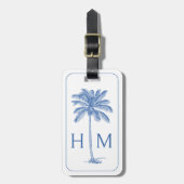 Monogram aus Blue und White Palm Palmetto Tree Gepäckanhänger (Vorderseite vertikal)