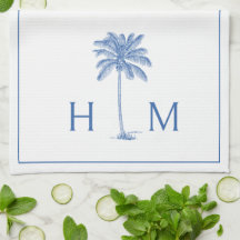 Monogram aus Blue und White Palm Palmetto Tree