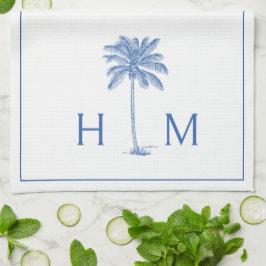 Monogram aus Blue und White Palm Palmetto Tree Geschirrtuch