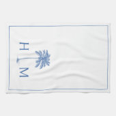 Monogram aus Blue und White Palm Palmetto Tree Geschirrtuch (Horizontal)