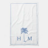Monogram aus Blue und White Palm Palmetto Tree Geschirrtuch (Vertikal)