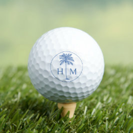 Monogram aus Blue und White Palm Palmetto Tree Golfball
