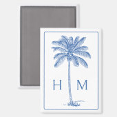 Monogram aus Blue und White Palm Palmetto Tree Magnet (Vorderseite/Rückseite)