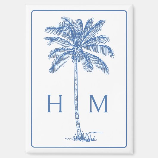Monogram aus Blue und White Palm Palmetto Tree Magnet (Vorderseite)