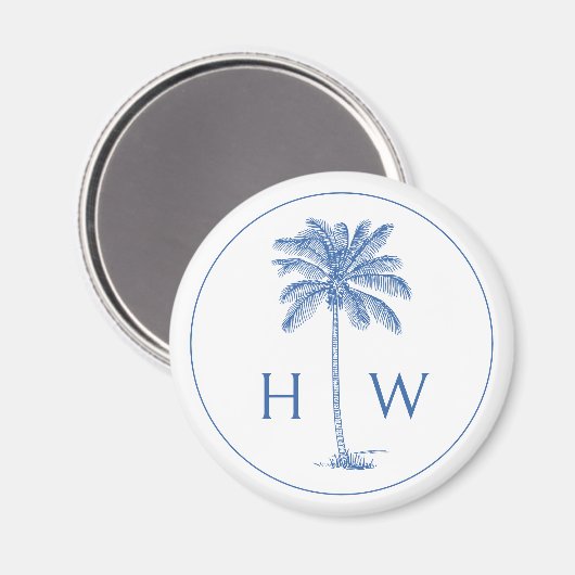 Monogram aus Blue und White Palm Palmetto Tree Magnet (Vorderseite/Rückseite)
