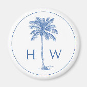 Monogram aus Blue und White Palm Palmetto Tree Magnet (Vorne)