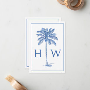 Monogram aus Blue und White Palm Palmetto Tree Mitteilungskarte