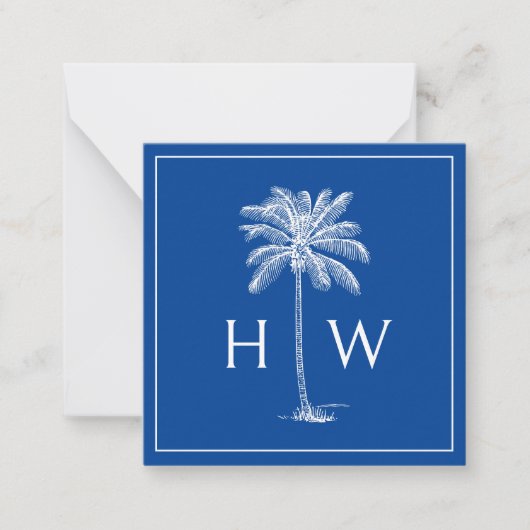 Monogram aus Blue und White Palm Palmetto Tree Mitteilungskarte (Vorderseite)