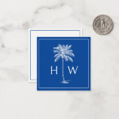 Monogram aus Blue und White Palm Palmetto Tree Mitteilungskarte (Vorderseite/Rückseite Beispiel)
