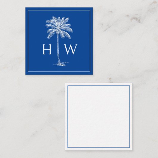 Monogram aus Blue und White Palm Palmetto Tree Mitteilungskarte (Vorne/Hinten)
