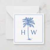 Monogram aus Blue und White Palm Palmetto Tree Mitteilungskarte (Vorderseite)