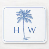 Monogram aus Blue und White Palm Palmetto Tree Mousepad (Vorne)