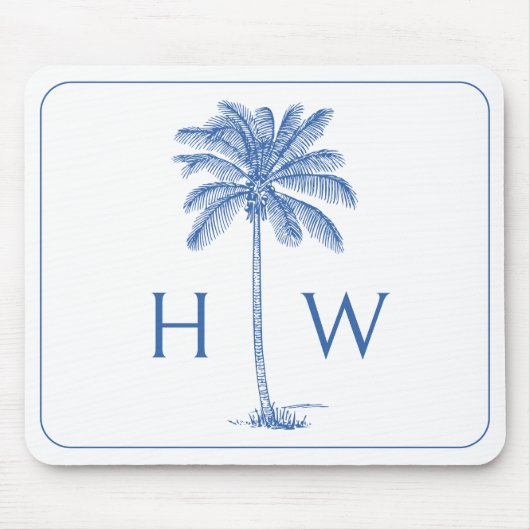 Monogram aus Blue und White Palm Palmetto Tree Mousepad (Vorne)
