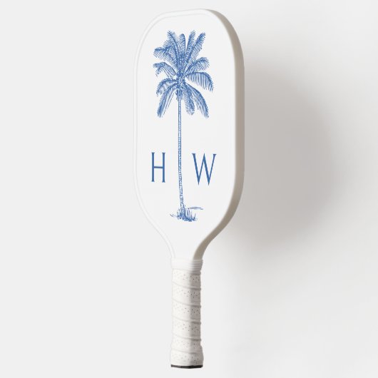 Monogram aus Blue und White Palm Palmetto Tree Pickleball Schläger (Links)
