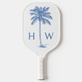 Monogram aus Blue und White Palm Palmetto Tree Pickleball Schläger (Vorderseite)