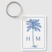 Monogram aus Blue und White Palm Palmetto Tree Schlüsselanhänger (Vorderseite)