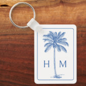 Monogram aus Blue und White Palm Palmetto Tree Schlüsselanhänger (Vorderseite)
