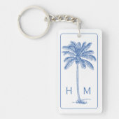 Monogram aus Blue und White Palm Palmetto Tree Schlüsselanhänger (Vorderseite)
