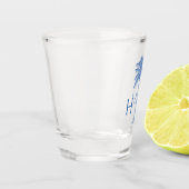 Monogram aus Blue und White Palm Palmetto Tree Schnapsglas (Links)