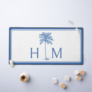 Monogram aus Blue und White Palm Palmetto Tree Schreibtischunterlage