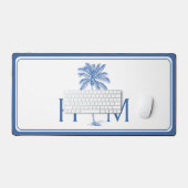 Monogram aus Blue und White Palm Palmetto Tree Schreibtischunterlage (Tastatur & Maus)