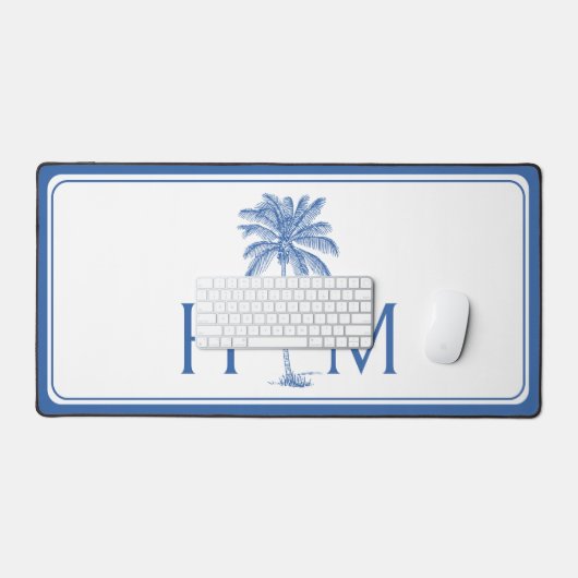 Monogram aus Blue und White Palm Palmetto Tree Schreibtischunterlage (Tastatur & Maus)