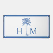 Monogram aus Blue und White Palm Palmetto Tree Schreibtischunterlage (Vorderseite)