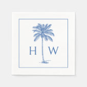 Monogram aus Blue und White Palm Palmetto Tree Serviette (Vorderseite)