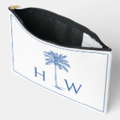 Monogram aus Blue und White Palm Palmetto Tree Zubehörtasche (Offen)