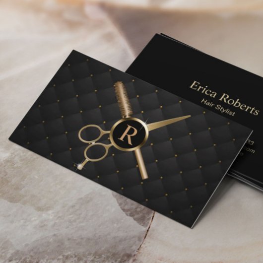 Monogram aus der Hair Stylist Modernes Black & Gol Visitenkarte