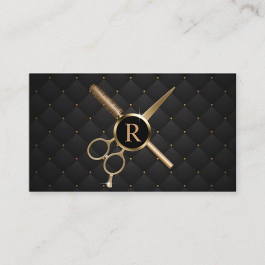 Monogram aus der Hair Stylist Modernes Black & Gol Visitenkarte (Vorderseite)
