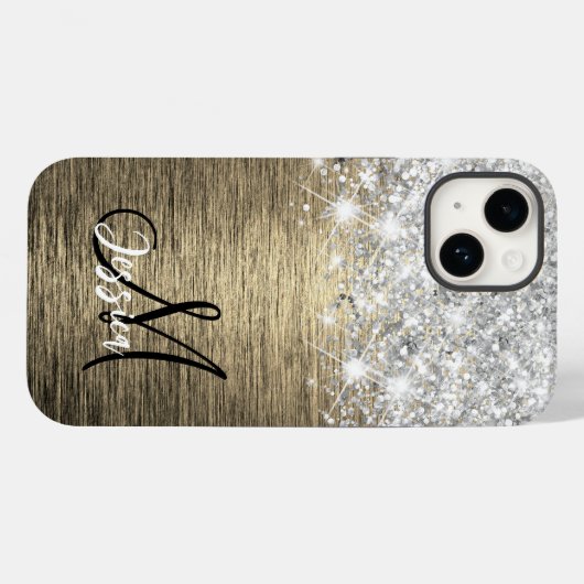 Monogram aus goldgegossenem Metall-Silber-Glitzer Case-Mate iPhone Hülle (Rückseite (Horizontal))