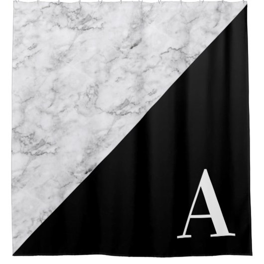 Monogram aus grauem Marmor, Schwarzes Dreieck Duschvorhang (Vorderseite)