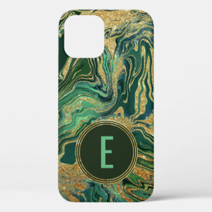 Monogram aus grünem Gold-Marmor-Glitzer Case-Mate iPhone Hülle