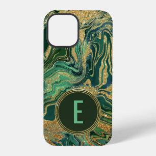 Monogram aus grünem Gold-Marmor-Glitzer iPhone 12 Pro Hülle
