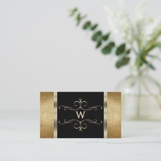 Monogram aus Luxus Black and Gold Glitzer Visitenkarte (Stehend Vorderseite)