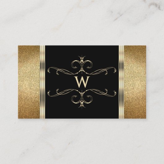 Monogram aus Luxus Black and Gold Glitzer Visitenkarte (Vorderseite)