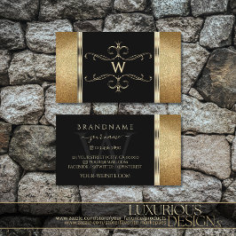 Monogram aus Luxus Black and Gold Glitzer Visitenkarte