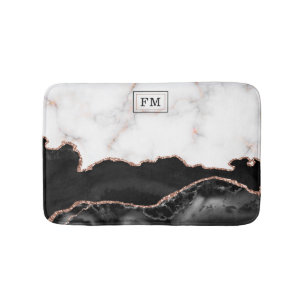 Monogram aus Luxus Marble Black Agate Gold Glitzer Badematte