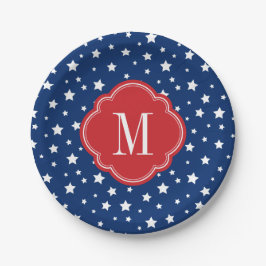 Monogram aus Red White and Blue Patriotic Stars Pappteller