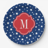Monogram aus Red White and Blue Patriotic Stars Pappteller (Vorderseite)