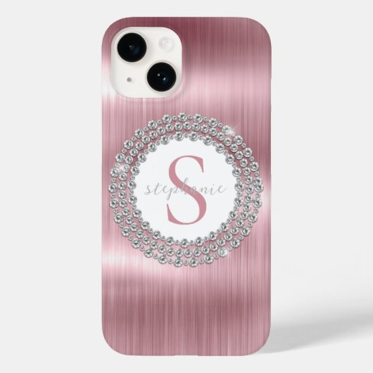 Monogram aus rosa Metalldiamanten Funkelnd luxuriö Case-Mate iPhone Hülle (Rückseite)