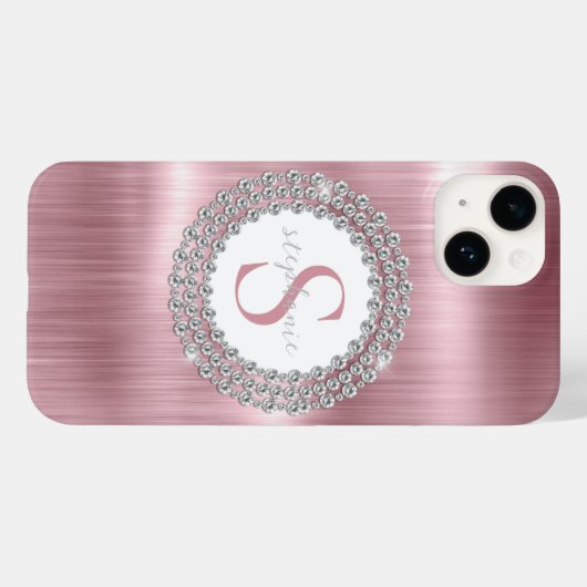 Monogram aus rosa Metalldiamanten Funkelnd luxuriö Case-Mate iPhone Hülle (Rückseite (Horizontal))