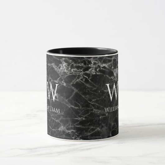 Monogram aus schwarzem Marmor Name Modern White In Tasse (Zentrum)