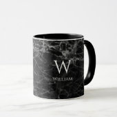 Monogram aus schwarzem Marmor Name Modern White In Tasse (VorderseiteRechts)