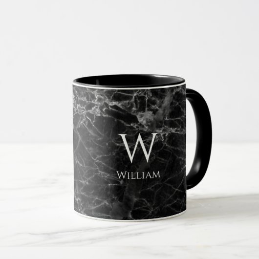 Monogram aus schwarzem Marmor Name Modern White In Tasse (VorderseiteRechts)